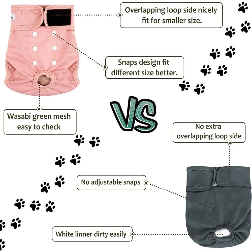 Grecle Washable Female Dog Diaper, 3 Colors, Reusable, Medium - 12/15